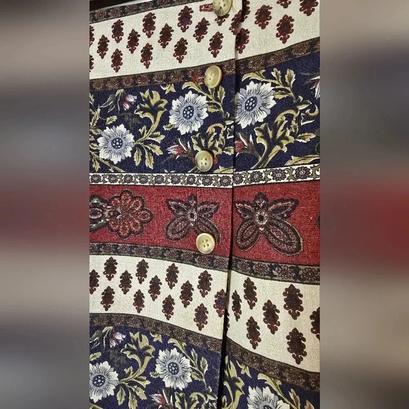 Breeches Linen Blend Vintage Multicolor Floral Wrap Skirt Size-14 - Picture 3 of 9